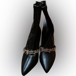 Juicy Couture Tommi Black Heeled Ankle Boots with Chain Detail Size 6.5
